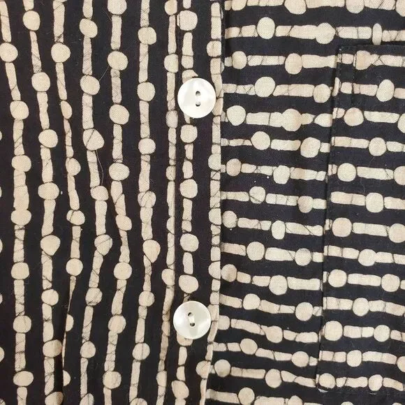 Marketplace Handwork of India Button-up Cotton Printed Shirt Blouse Black Tan 1W - Picture 10 of 12